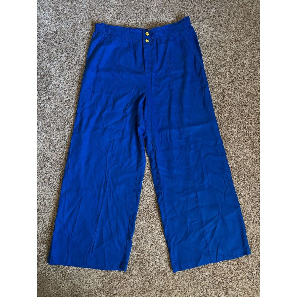 INC International Concepts Pants Womens PXL Cobalt Blue Linen Blend Wide Leg